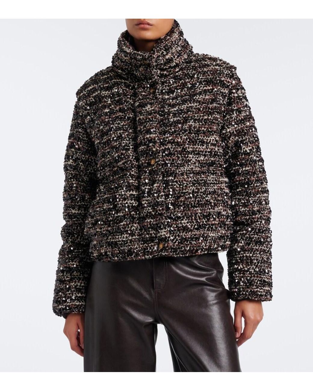 Moncler Black Poetique Sequined Boucle Down Jacket