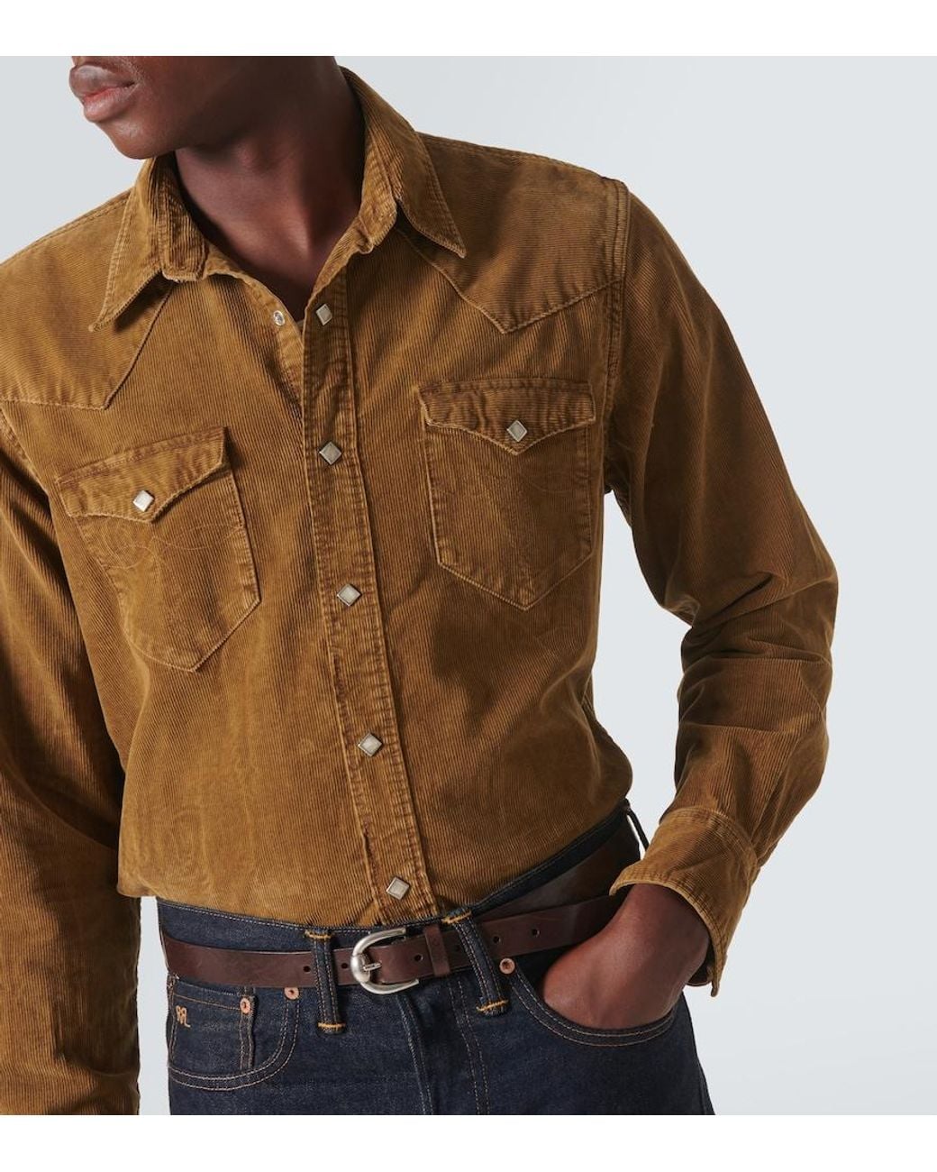 RRL Brown Buffalo West Cotton Corduroy Shirt for men