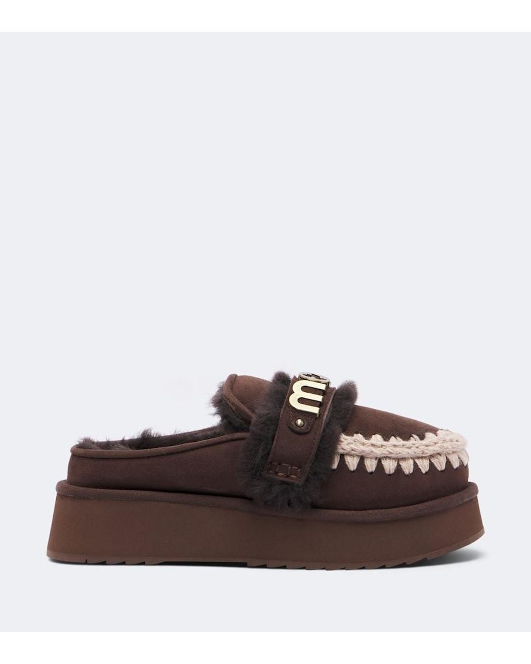Mou Brown Shearling-Lined Suede Platform Mules