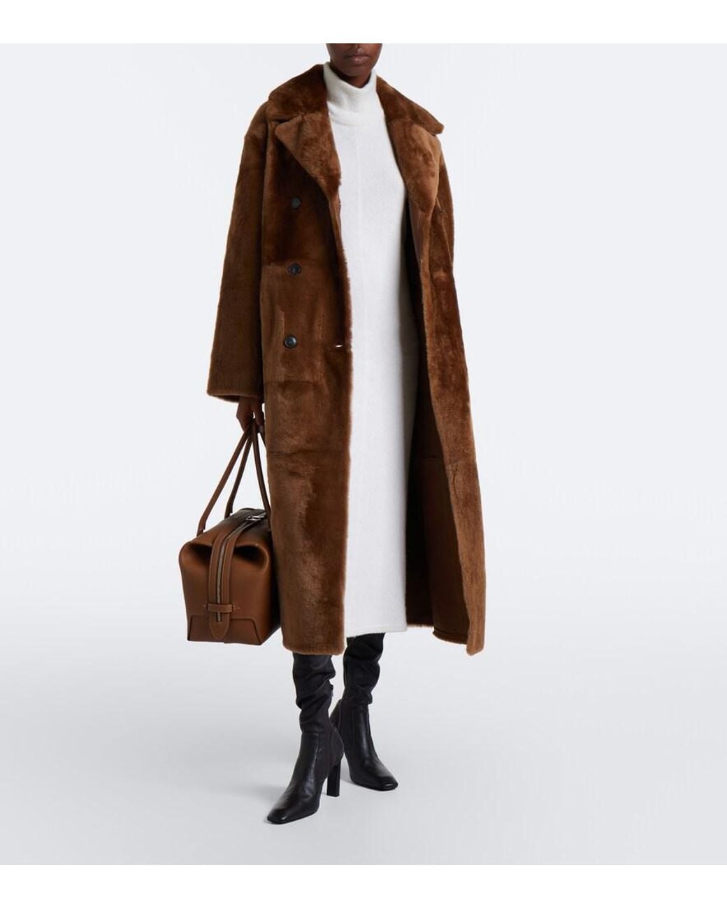 Yves Salomon Brown Reversible Shearling And Leather Coat