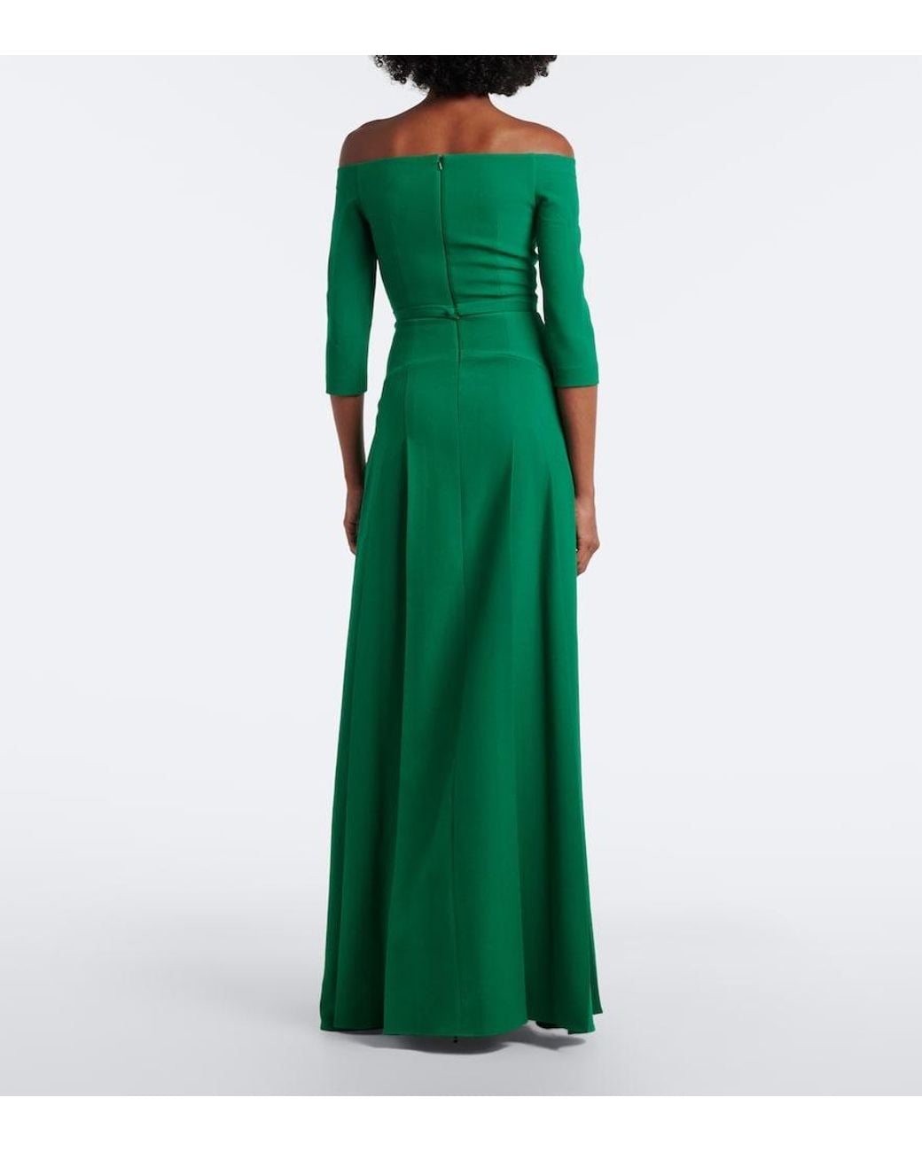 Safiyaa Green Amadora Off-Shoulder Crepe Gown
