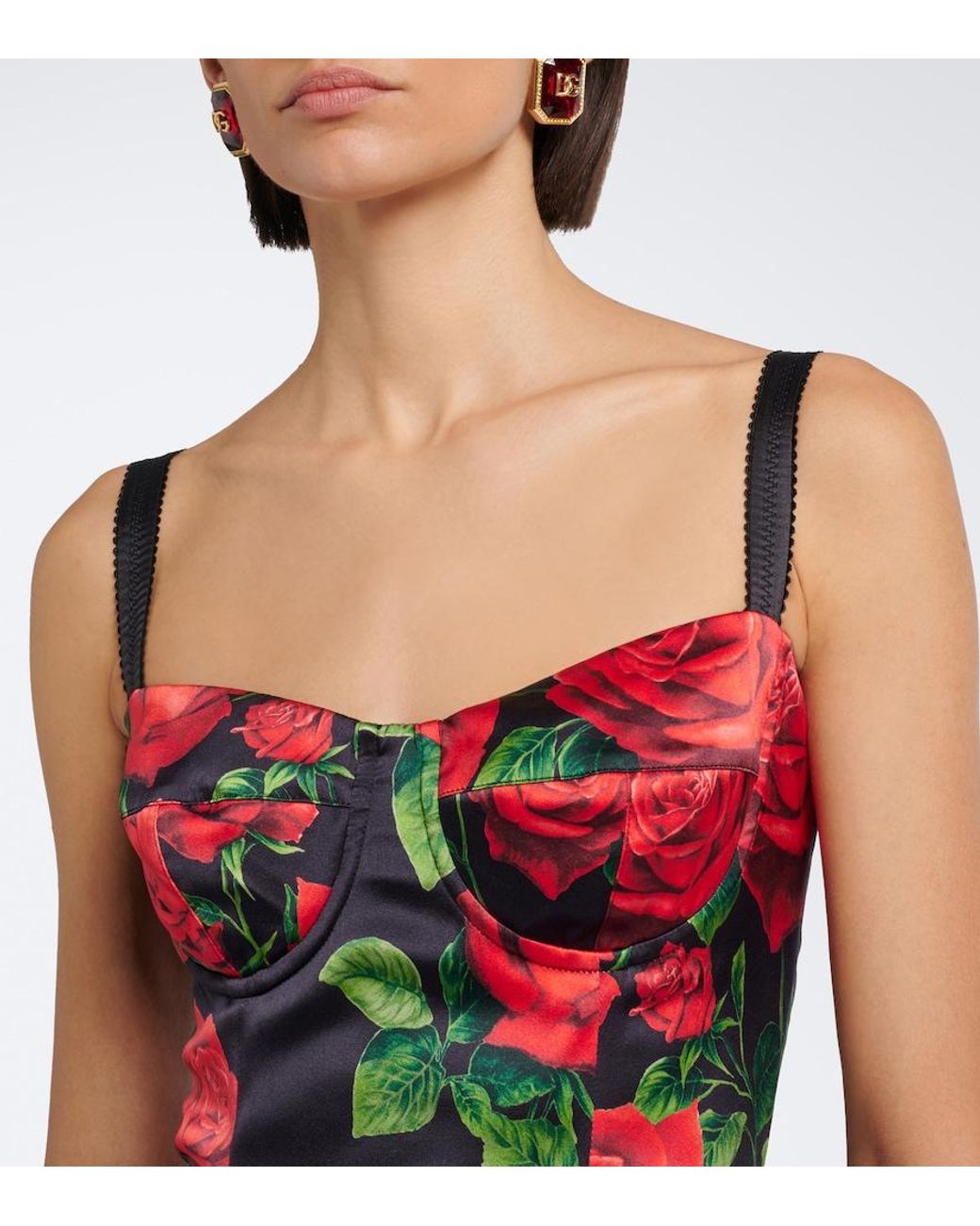 Dolce & Gabbana Red Floral Silk-Blend Bustier Dress