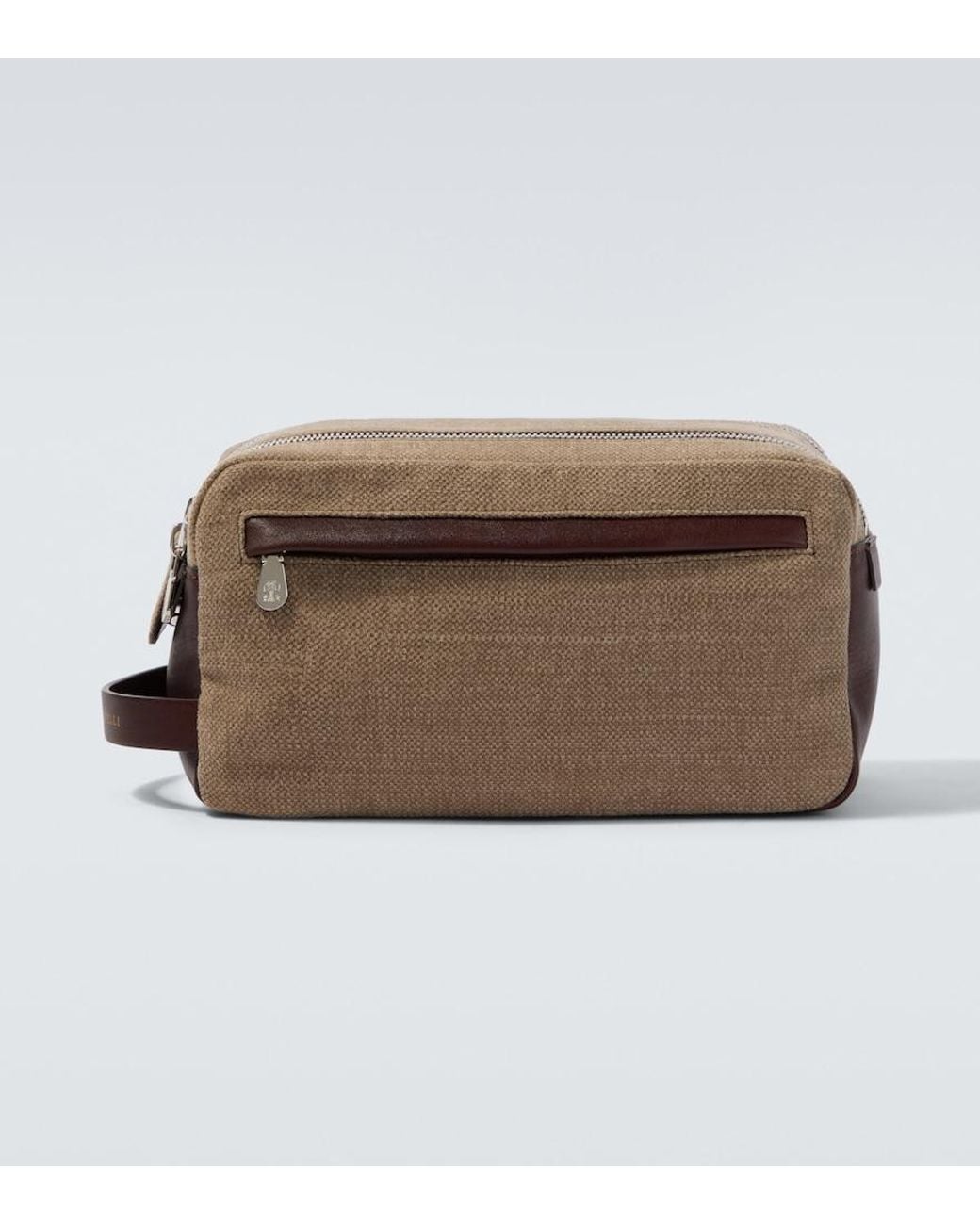 Brunello Cucinelli Brown Leather-Trimmed Toiletry Bag for men