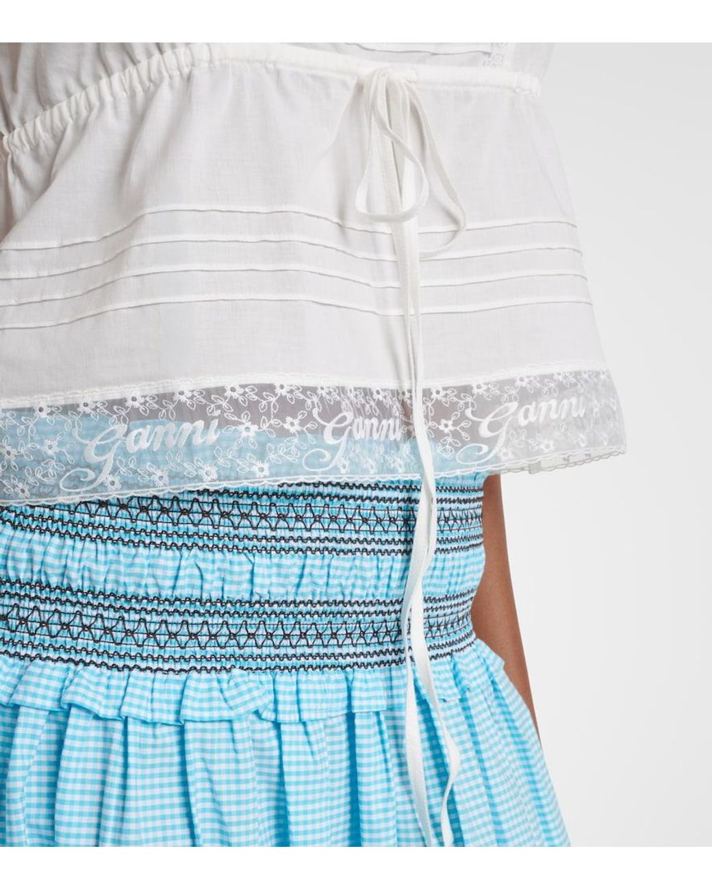 Ganni White Lace-Trimmed Ruffled Cotton Crop Top
