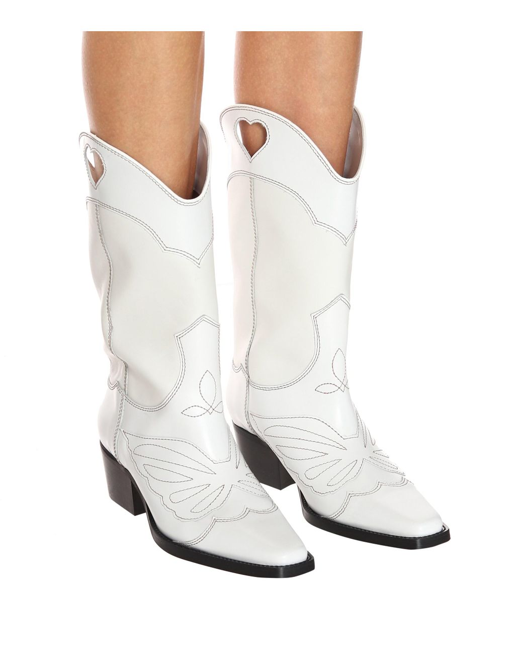 Ganni cowboy boots clearance white