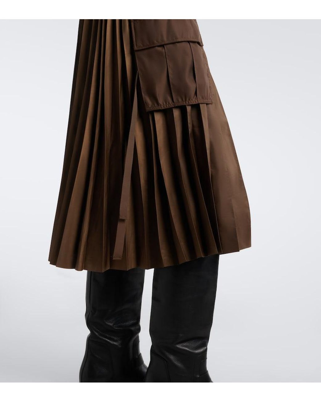 Sacai Brown Pleated Twill Midi Skirt