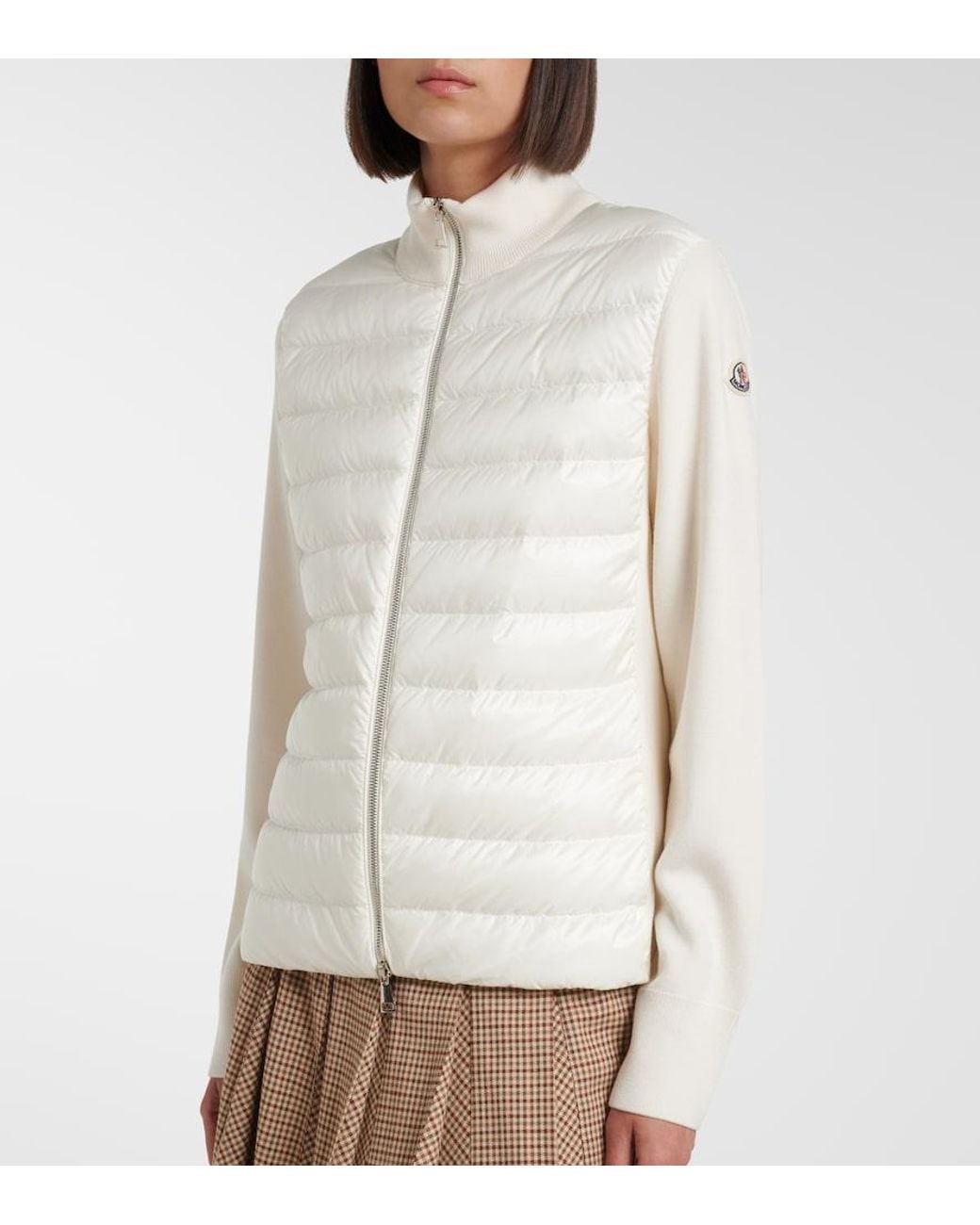 Moncler White Down-Paneled Virgin Wool Cardigan