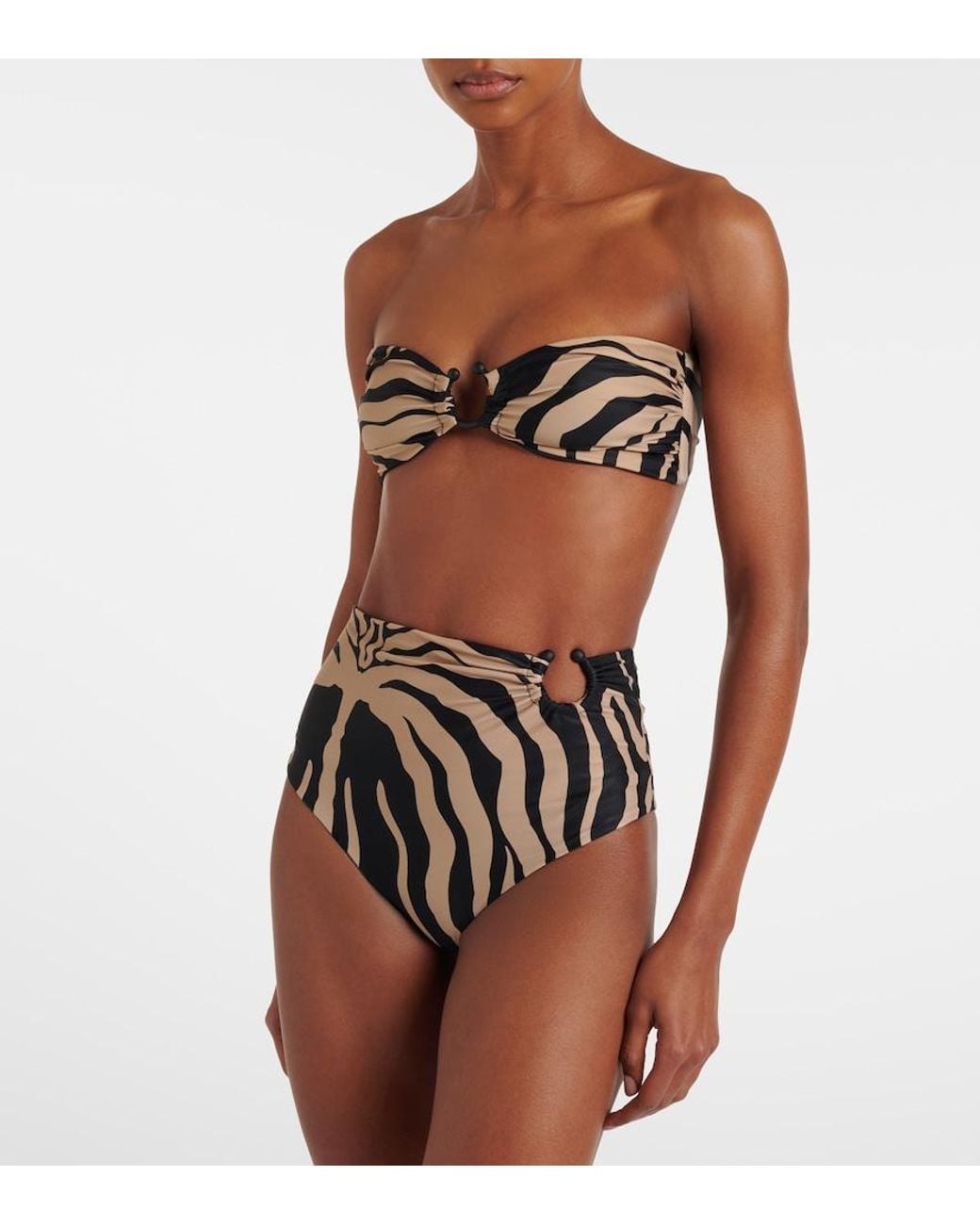 Johanna Ortiz White Printed Ring-Detail Bikini Bottoms