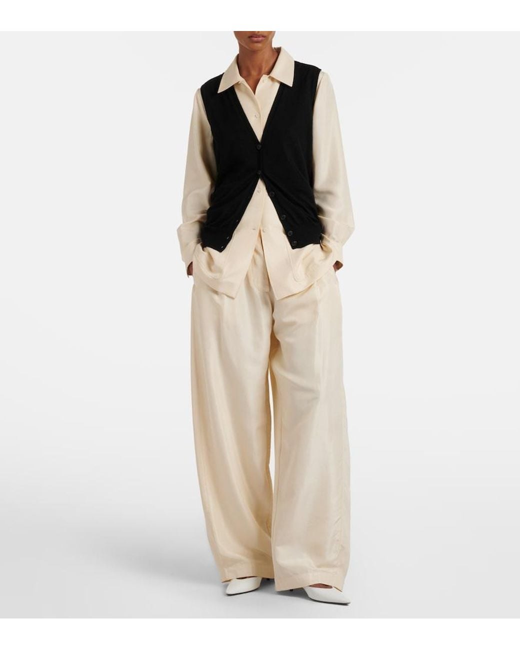 The Row Natural Kolina Silk Wide-Leg Pants
