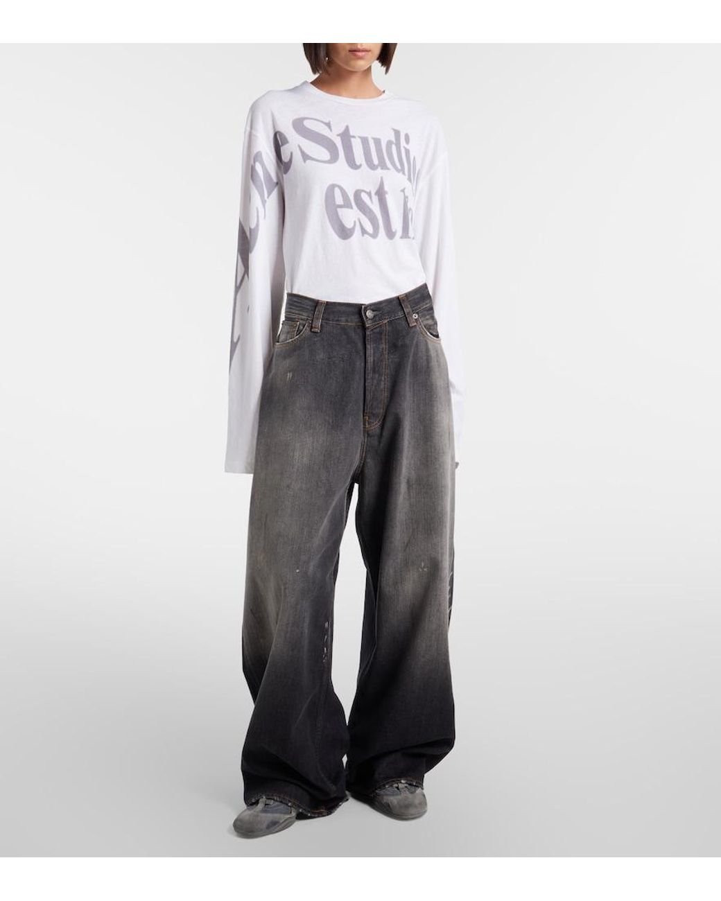 Acne Gray 2023 Distressed Wide-Leg Jeans