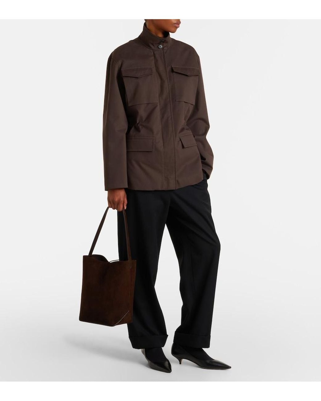 The Row Brown Tote Bag N/S Park Edge Medium Aus Veloursleder