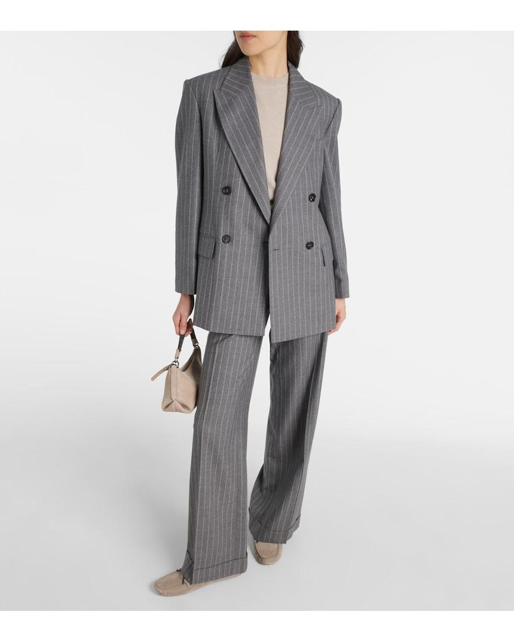Brunello Cucinelli Gray Wide-Leg Virgin Wool Pants