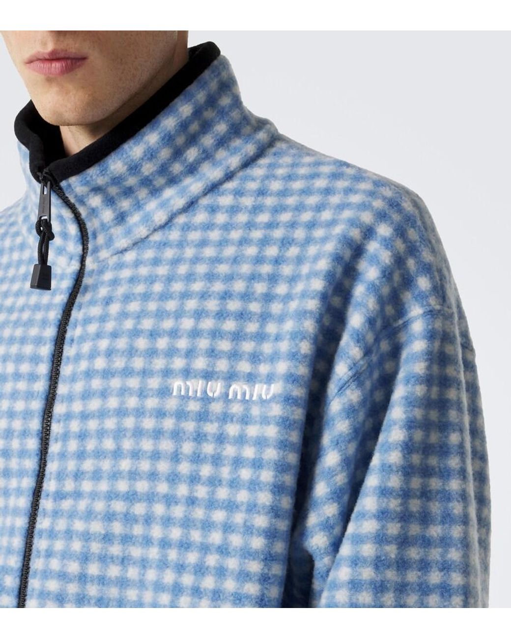 Miu Miu Blue Gingham Fleece Jacket for men