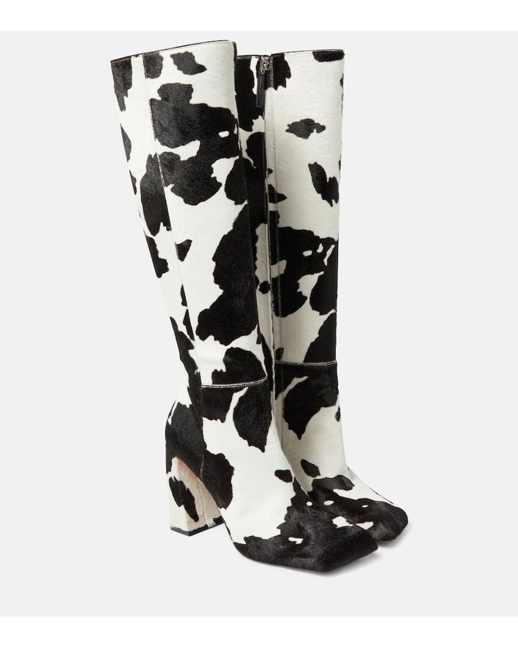 AMINA MUADDI White Marine Calf Hair Knee-High Boots