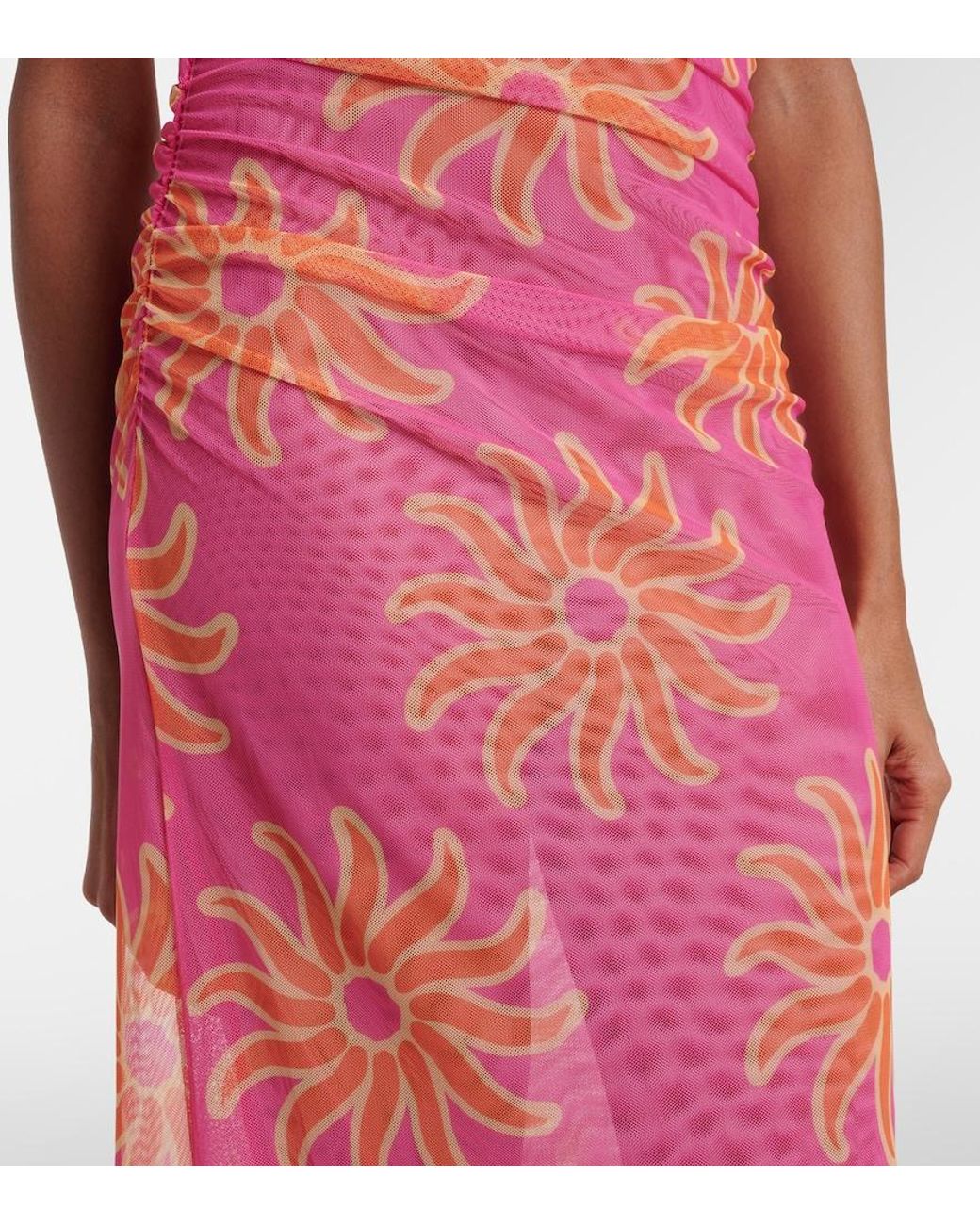 Cala De La Cruz Pink Daphne Printed Mesh Midi Dress