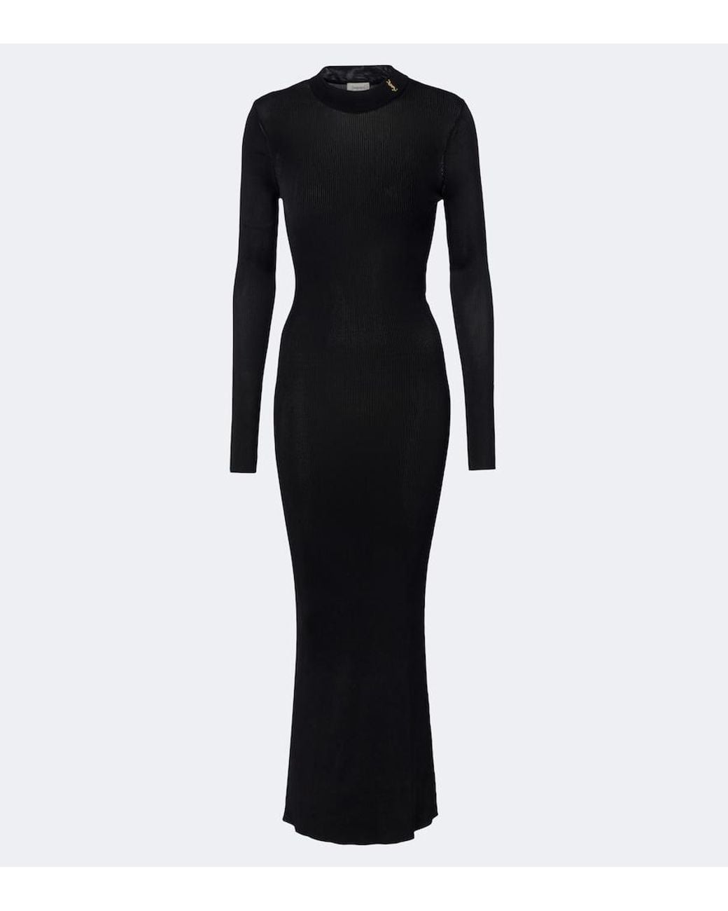 Saint Laurent Black Cassandre Ribbed-Knit Silk Maxi Dress