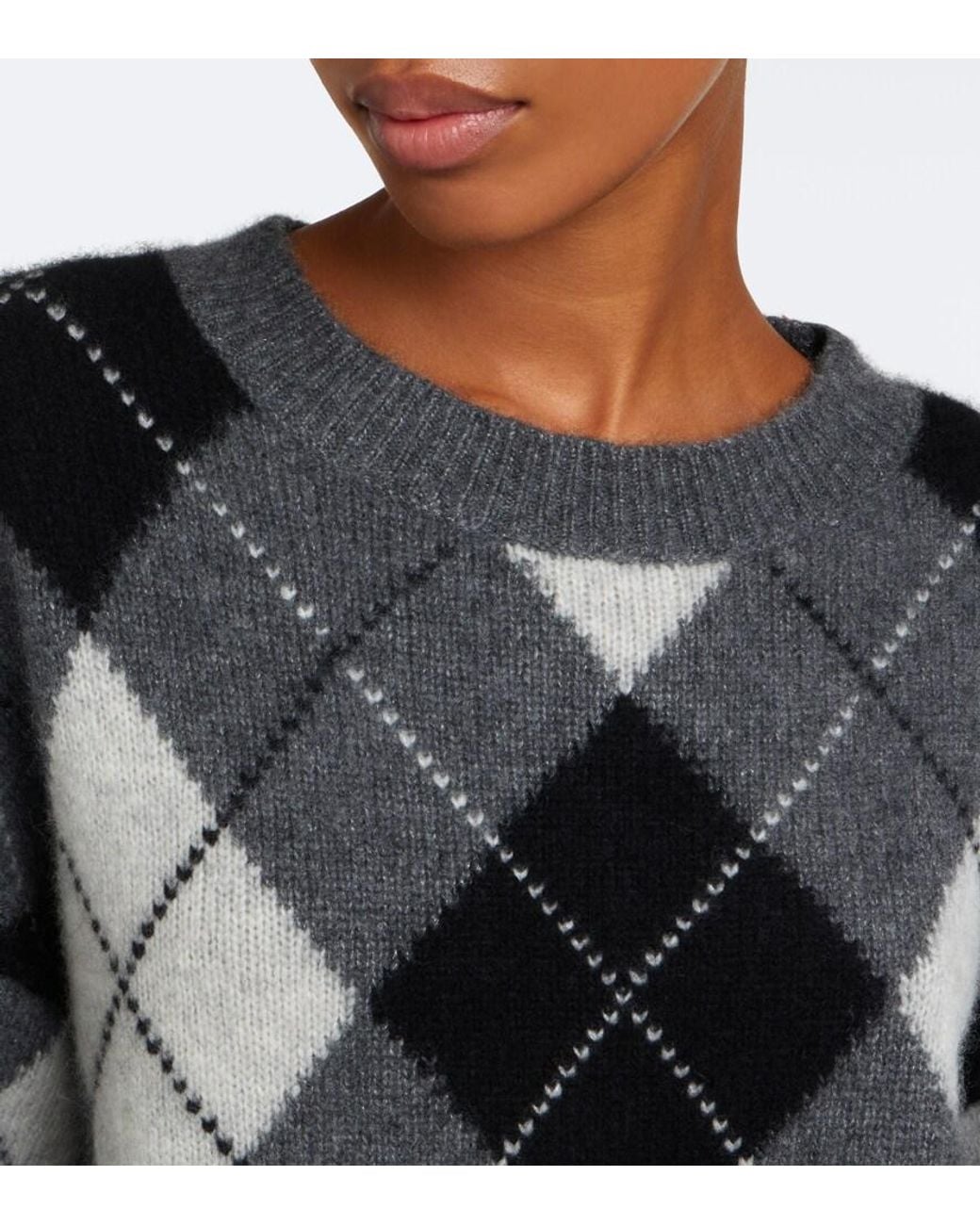 Nili Lotan Gray Donnika Argyle Cashmere And Silk Sweater
