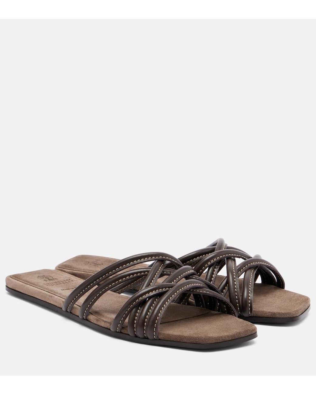 Brunello Cucinelli Brown Leather Slides