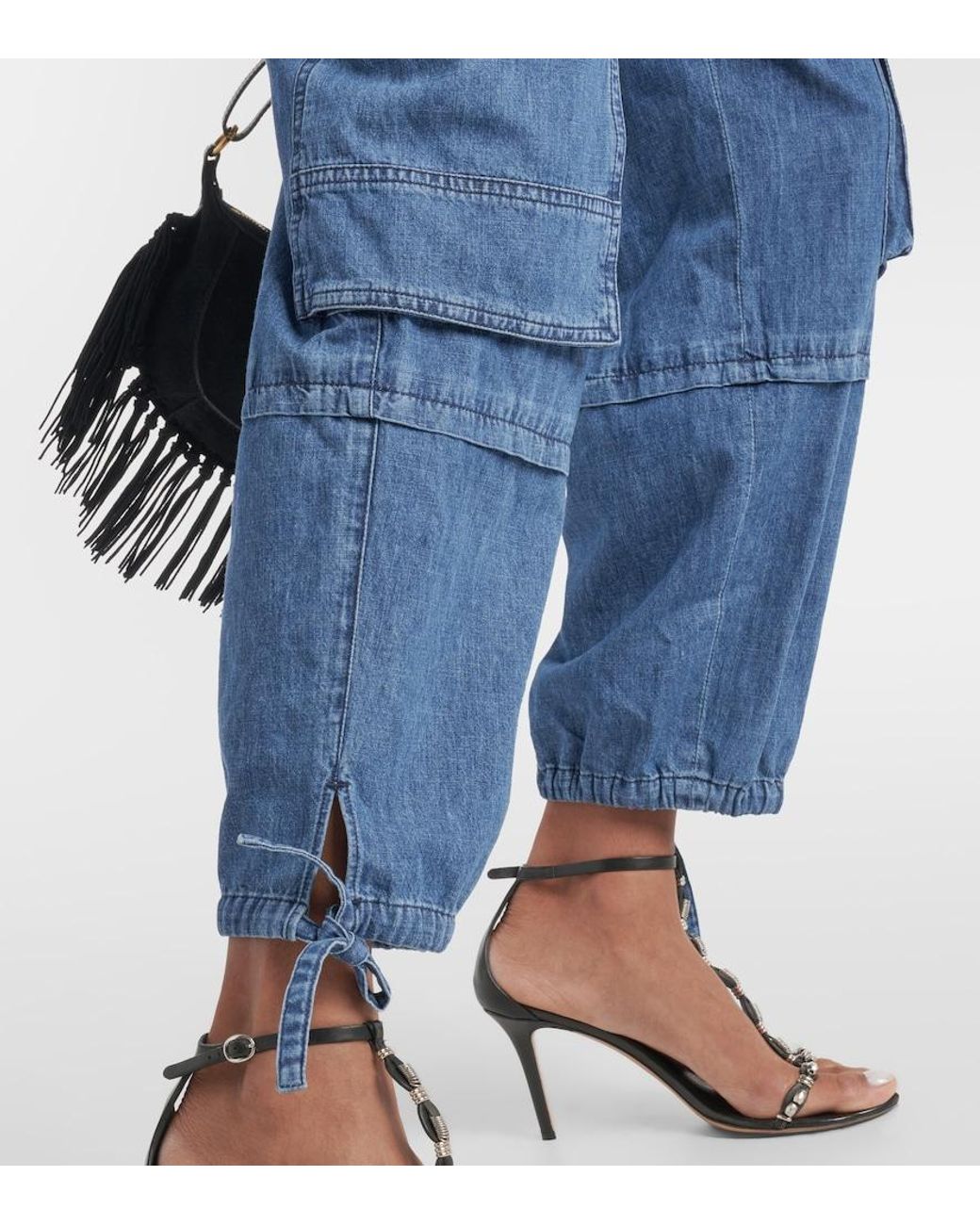 Isabel Marant Blue Ivy Mid-Rise Denim Cargo Pants