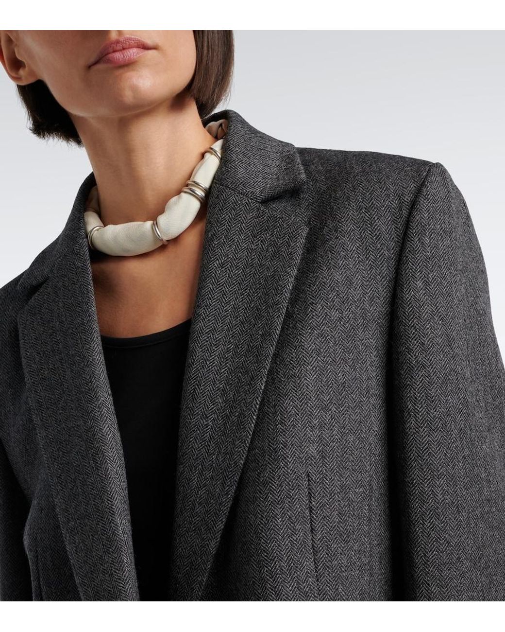 Totême Black Herringbone Wool Blazer