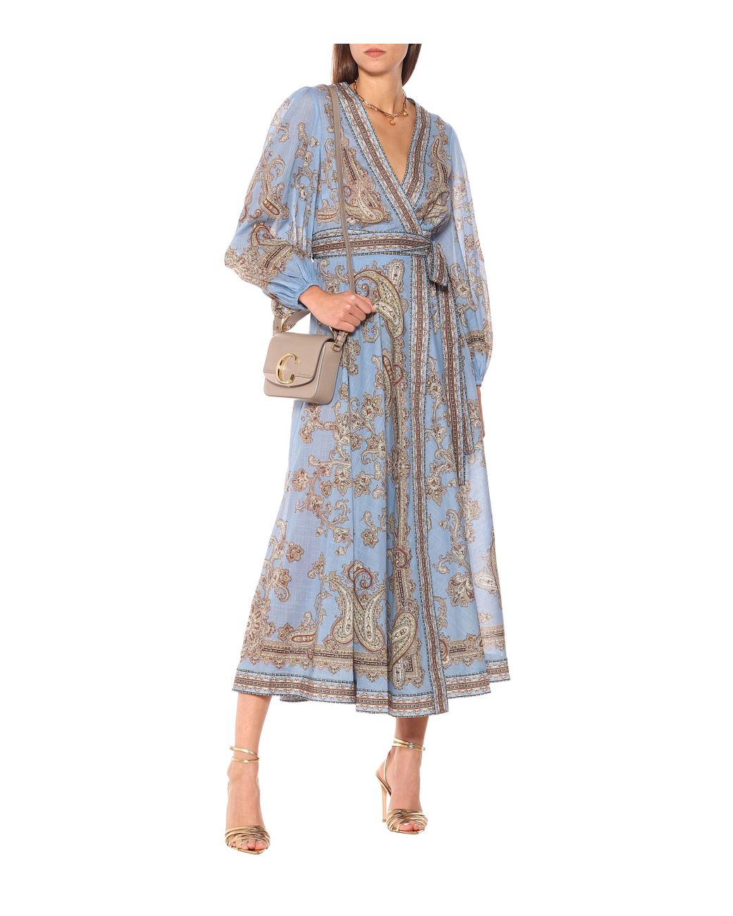 Zimmermann Fiesta Paisley-print Linen Wrap Dress in Blue | Lyst