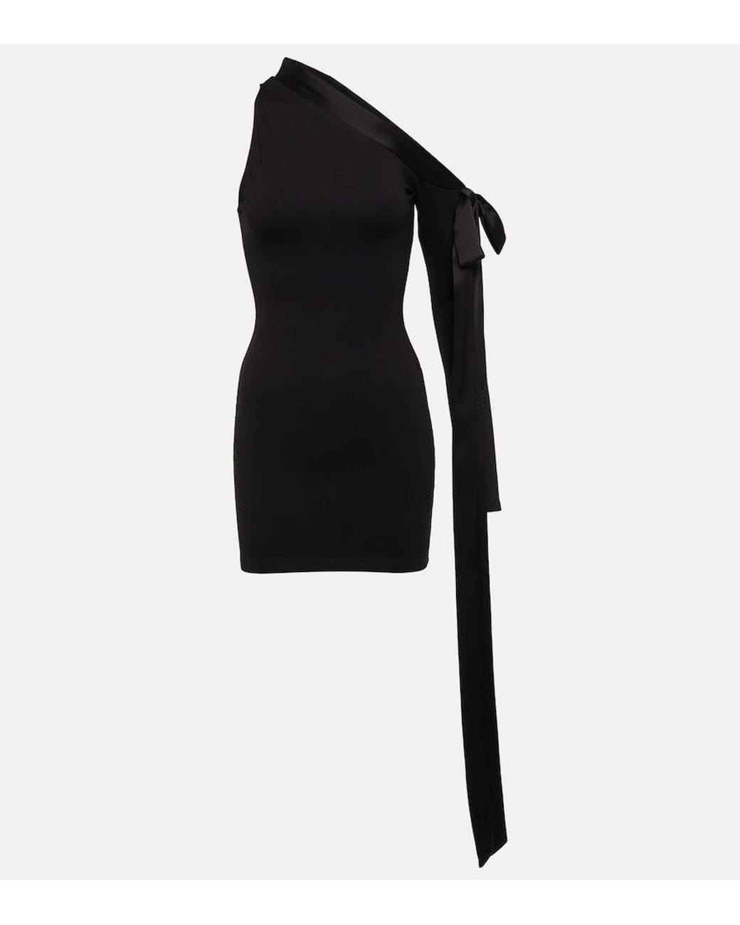 David Koma Black One-Shoulder Satin Minidress
