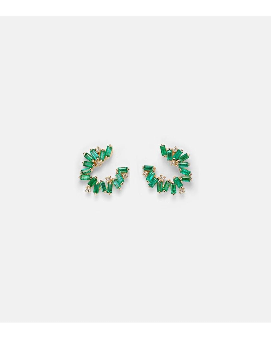 Suzanne Kalan Green Izzy Sideway Spiral 18Kt Earrings With Emeralds And Diamonds