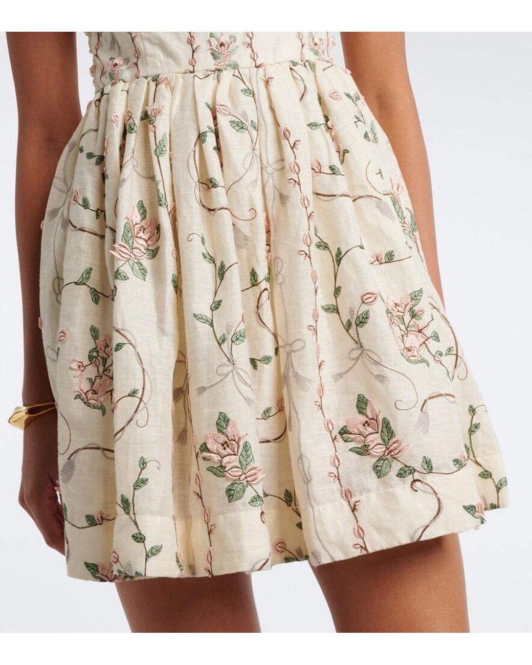 Agua Bendita Natural Mielero Embroidered Floral Linen Minidress