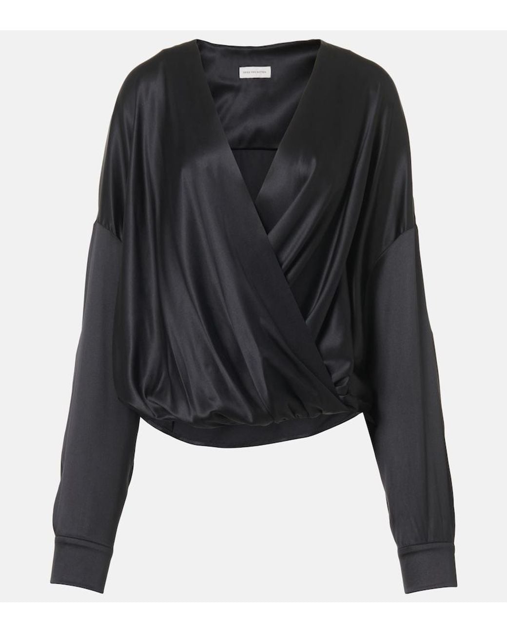 Dries Van Noten Black Silk-Blend Satin Blouse