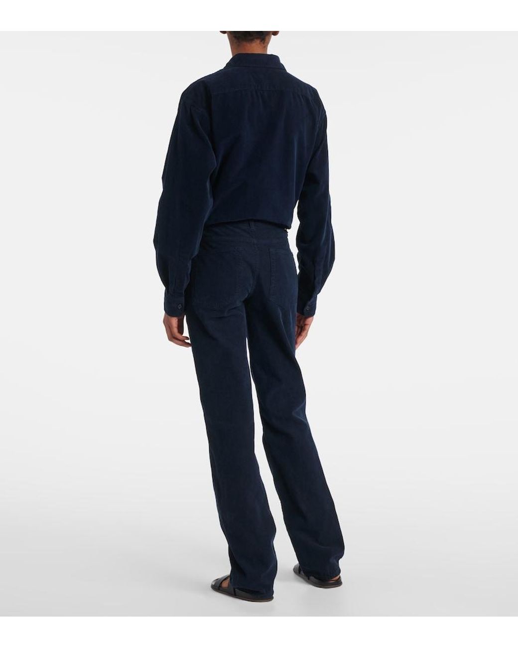 The Row Blue Carlyl Cotton Corduroy Slim Pants