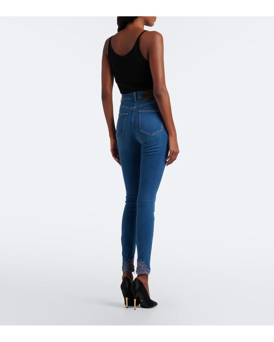 Valentino Garavani Blue Lace-Trimmed Skinny Jeans
