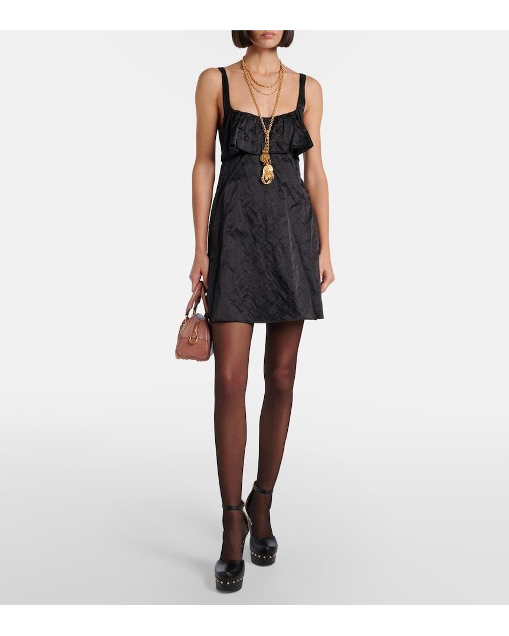 Chloé Black Ruffled Satin Minidress