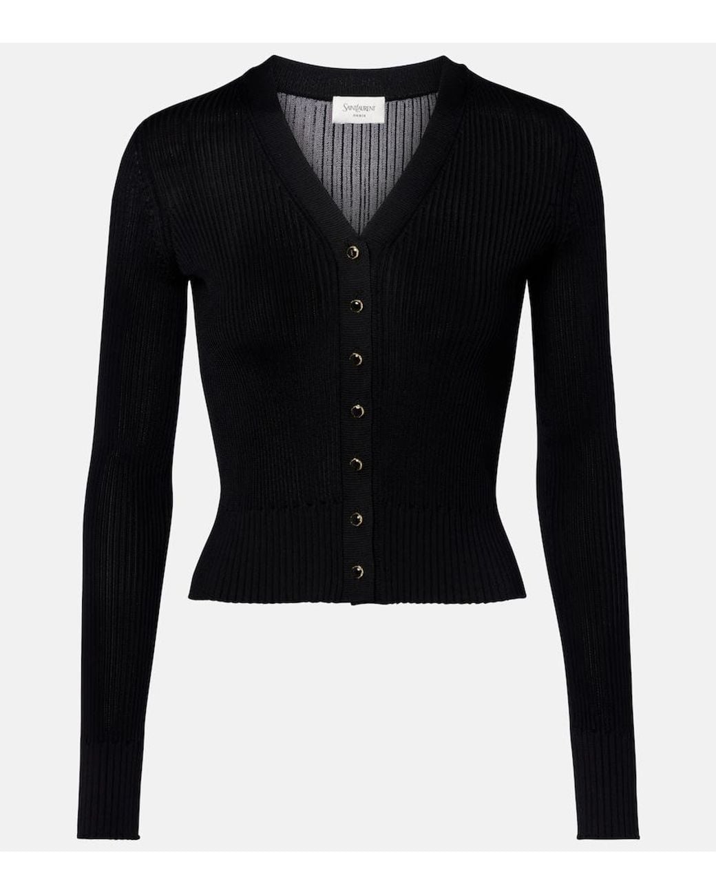 Saint Laurent Black Ribbed-Knit Wool, Cashmere, Silk Cardigan