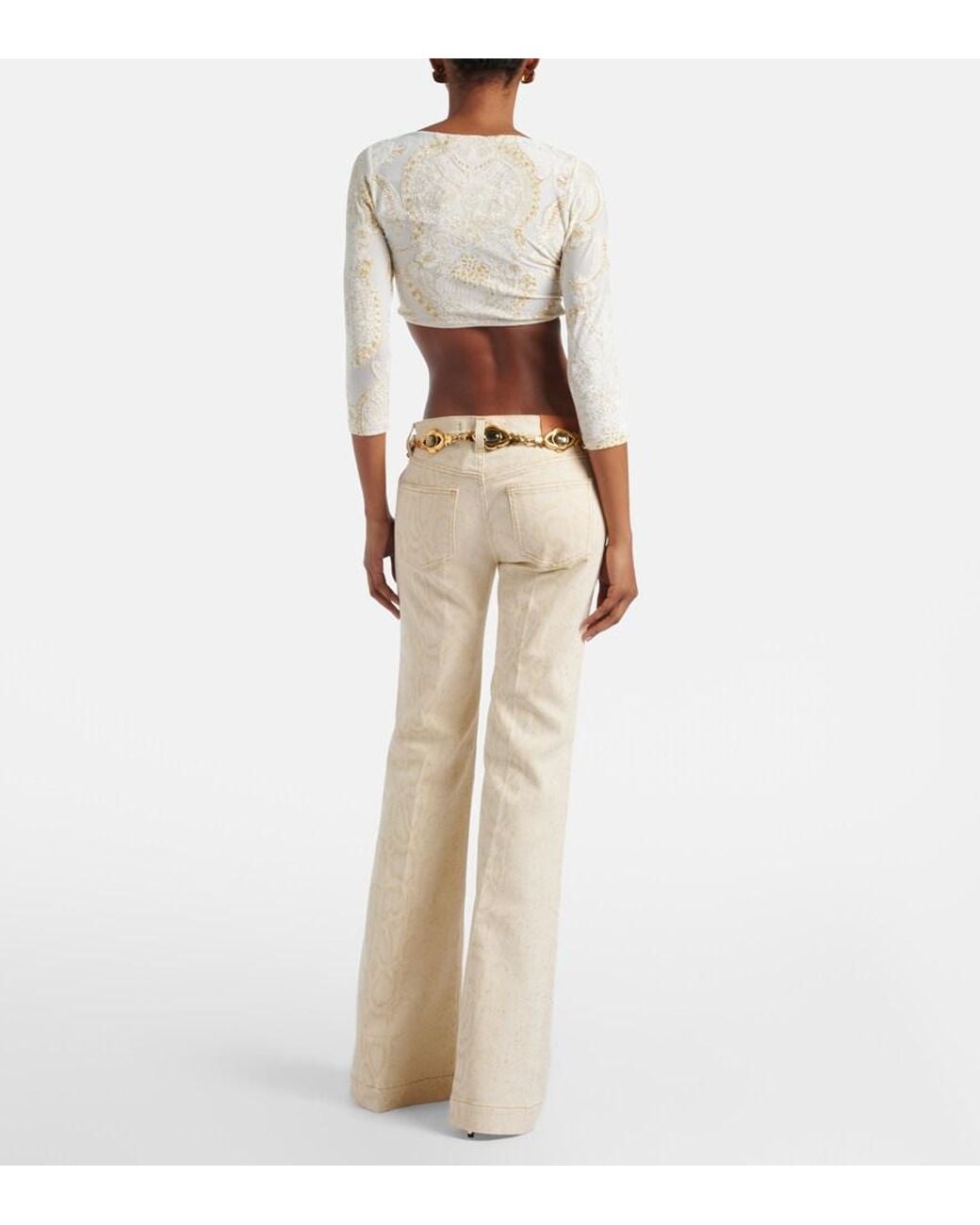 Roberto Cavalli Natural Snake-Print Flared Jeans