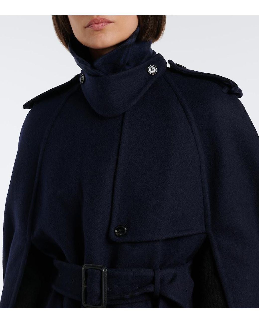 Burberry Blue Check Belted Wool Cape