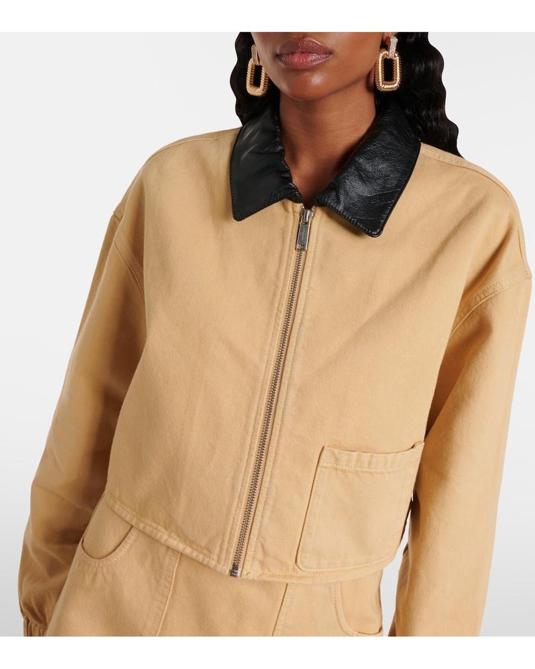 Self-Portrait Natural Leather-Trimmed Denim Jacket
