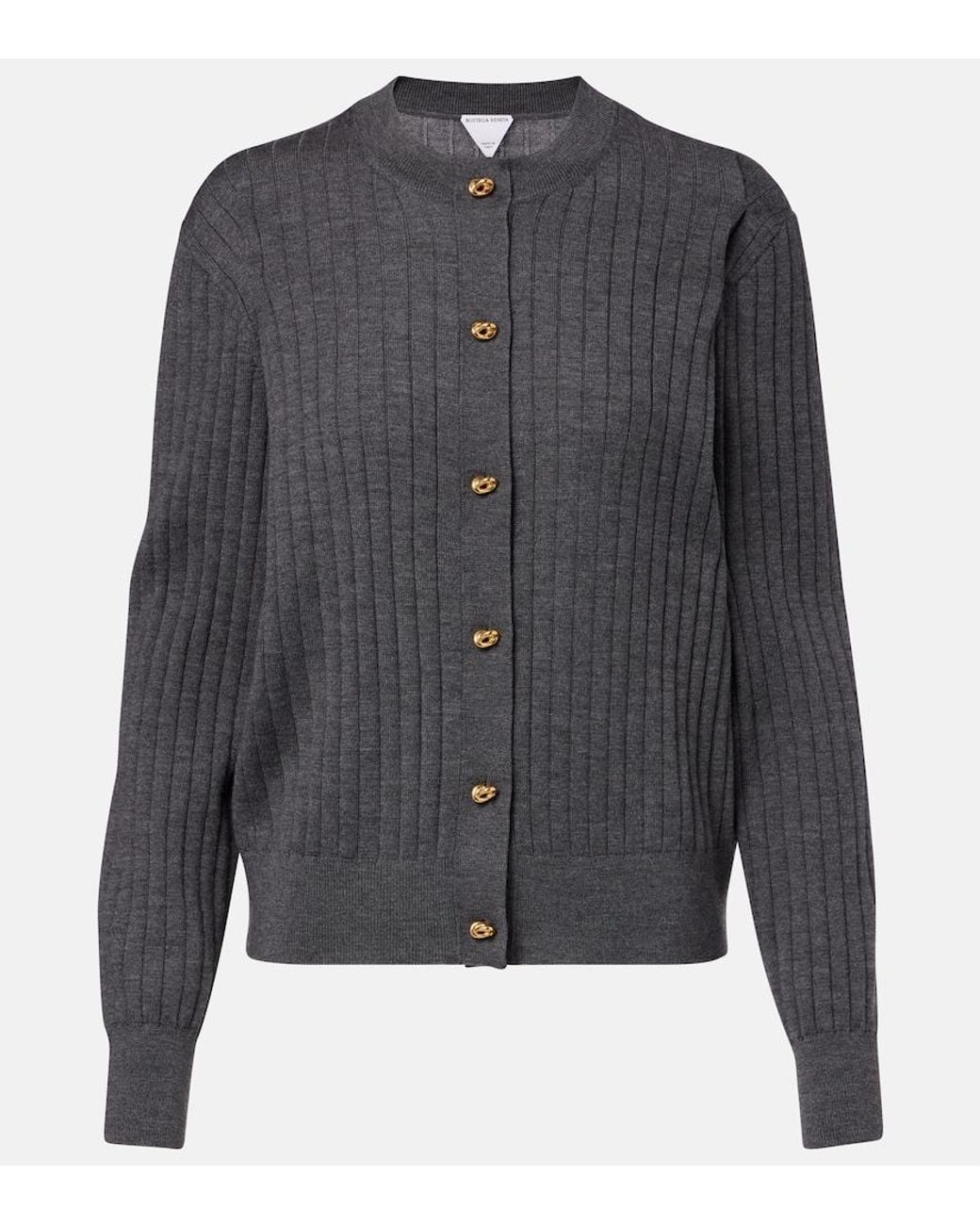 Bottega Veneta Gray Knot Ribbed-Knit Wool Cardigan