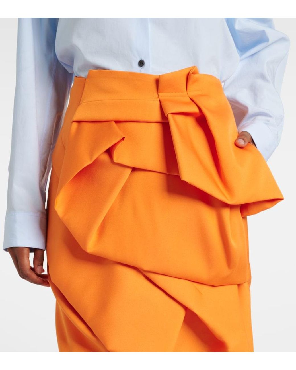 Dries Van Noten Orange Draped Satin Midi Skirt