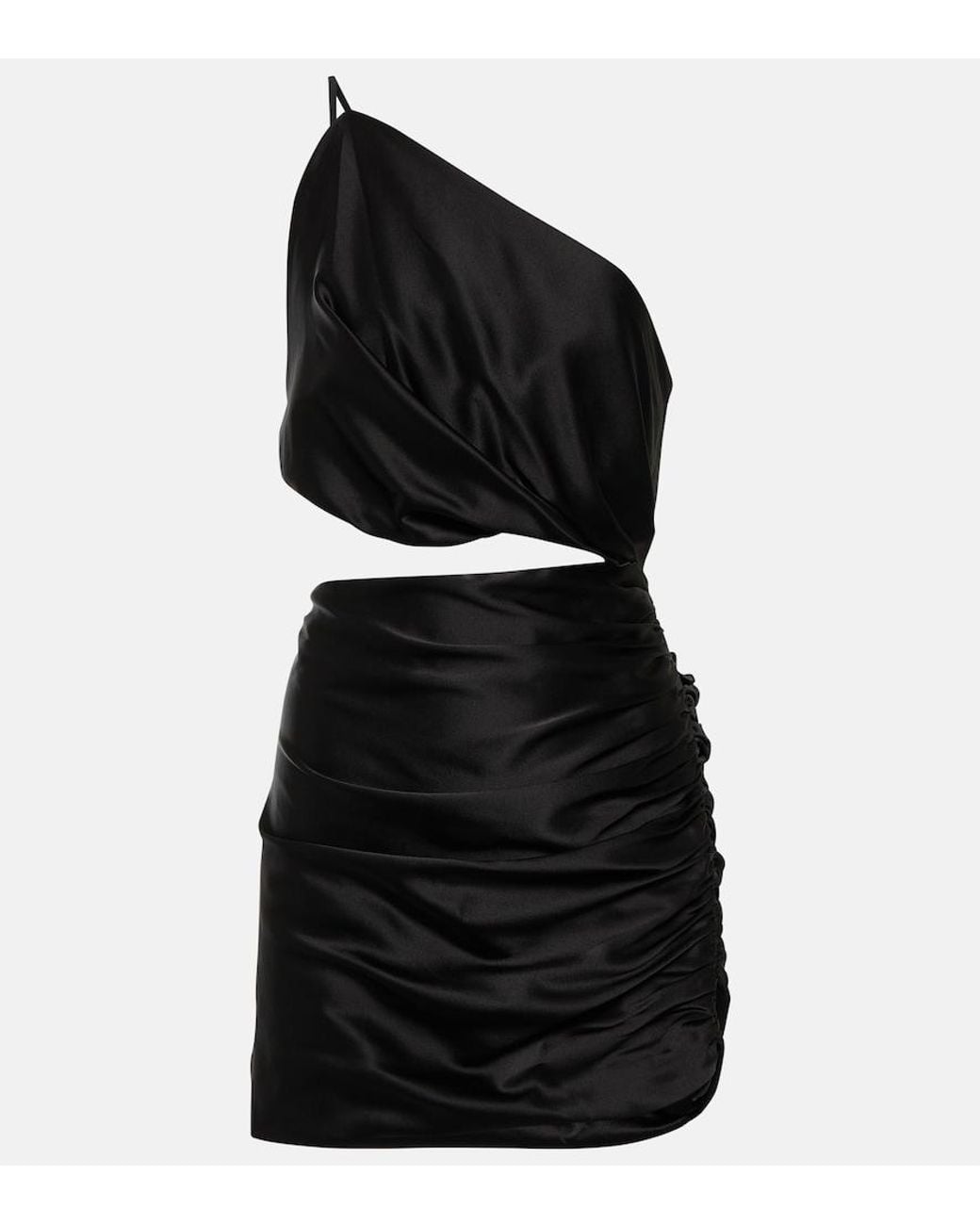 The Sei Black One-Shoulder Cutout Silk Minidress