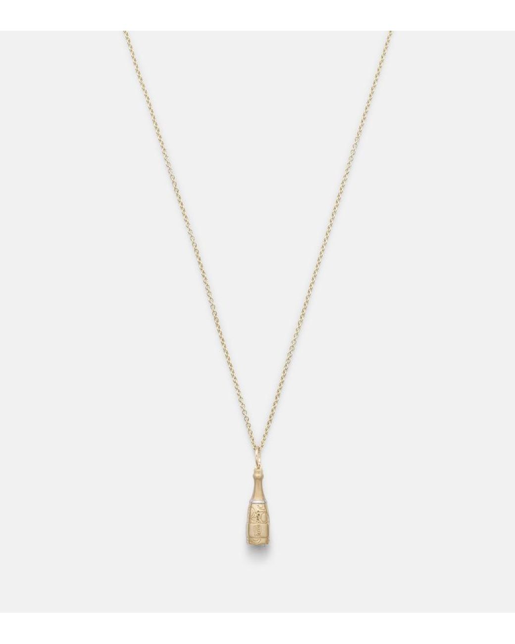 Sydney Evan White Champagne Bottle 14Kt Pendant Necklace With Diamonds