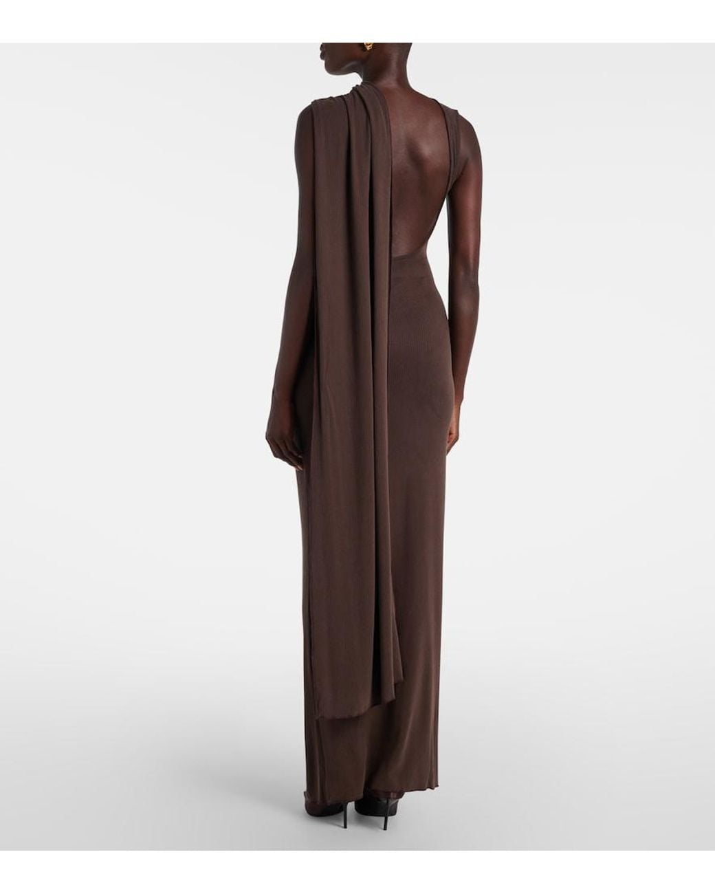 AYA MUSE Brown Cedar Draped Maxi Dress