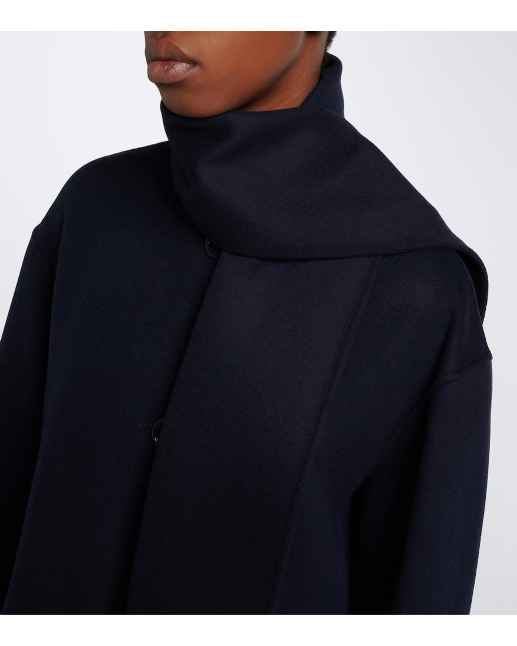 Max Mara Blue Scarf-Detail Virgin Wool Coat