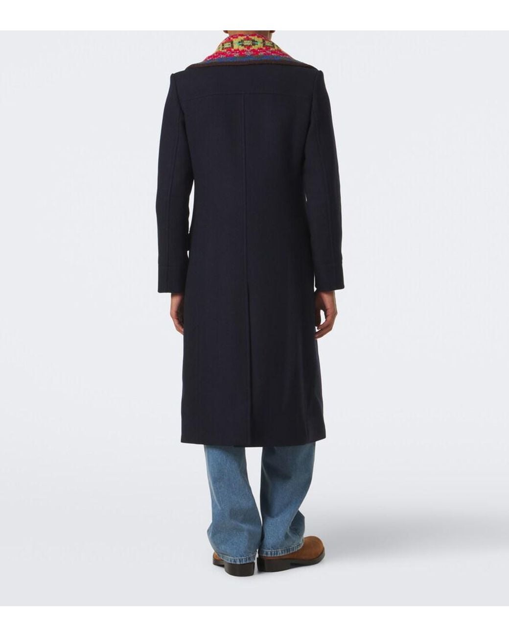 Dries Van Noten Blue Double-Breasted Wool-Blend Twill Coat for men