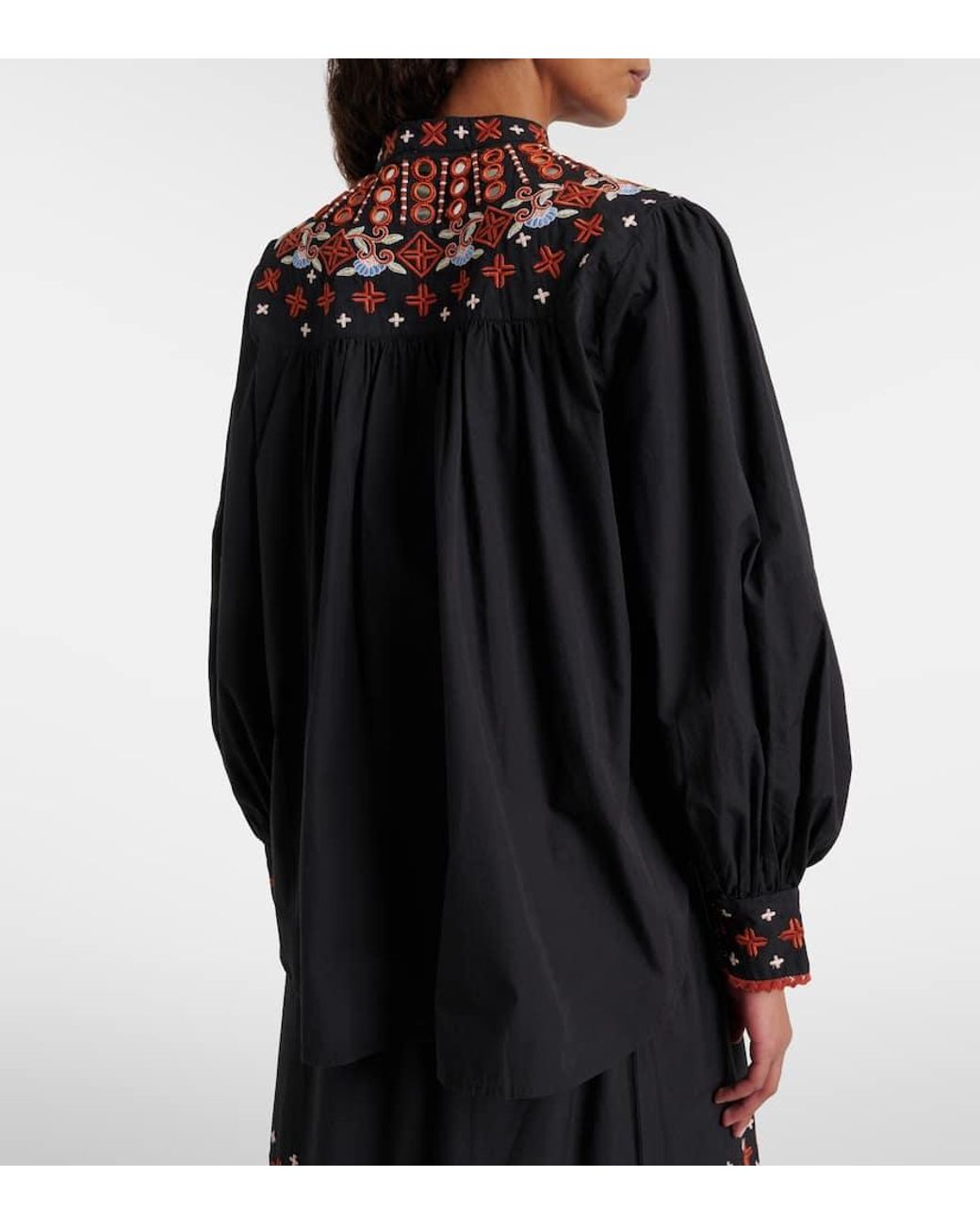 Farm Rio Black Embroidered Cotton Shirt