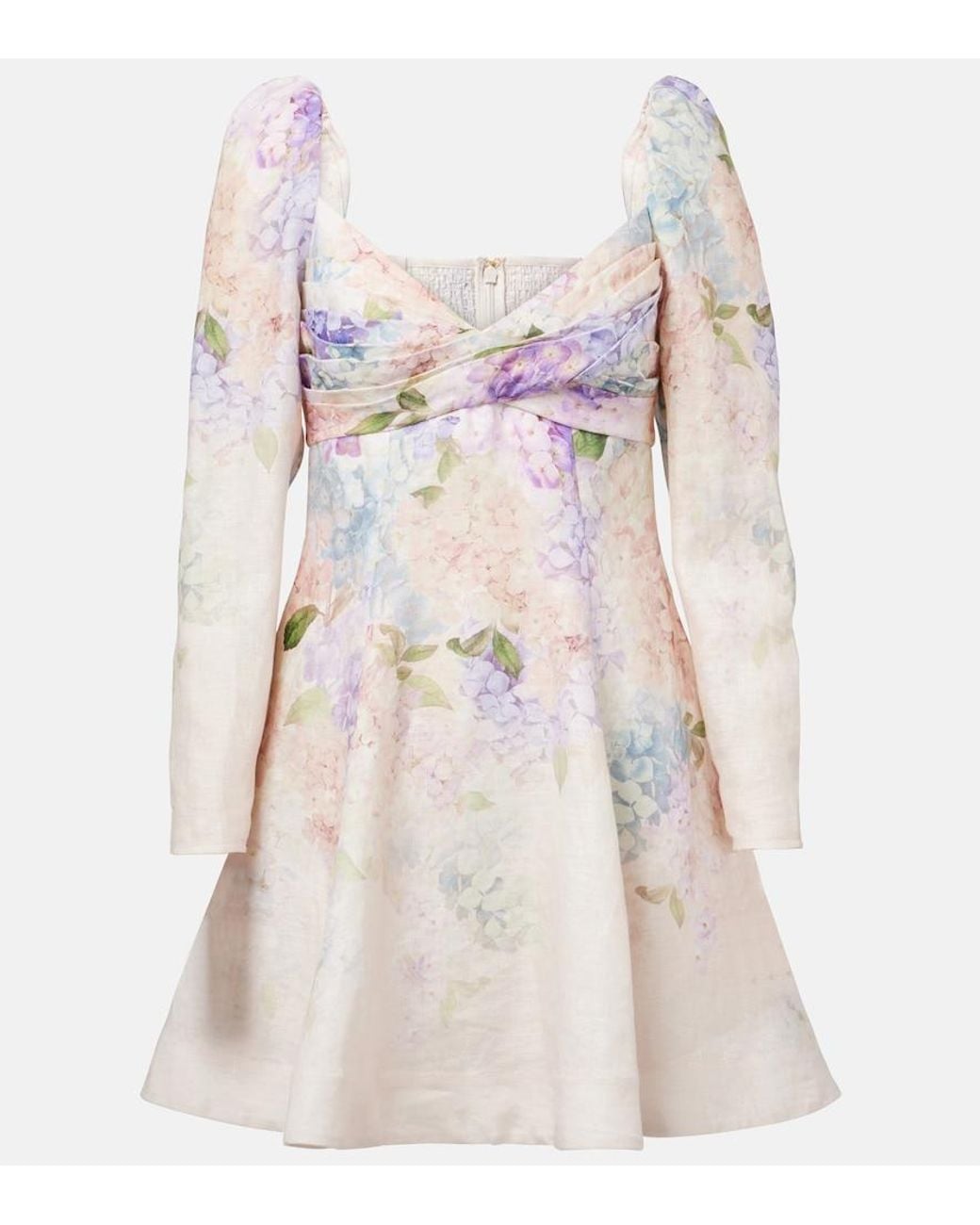 Zimmermann Natural Linen Printed Mini Dress