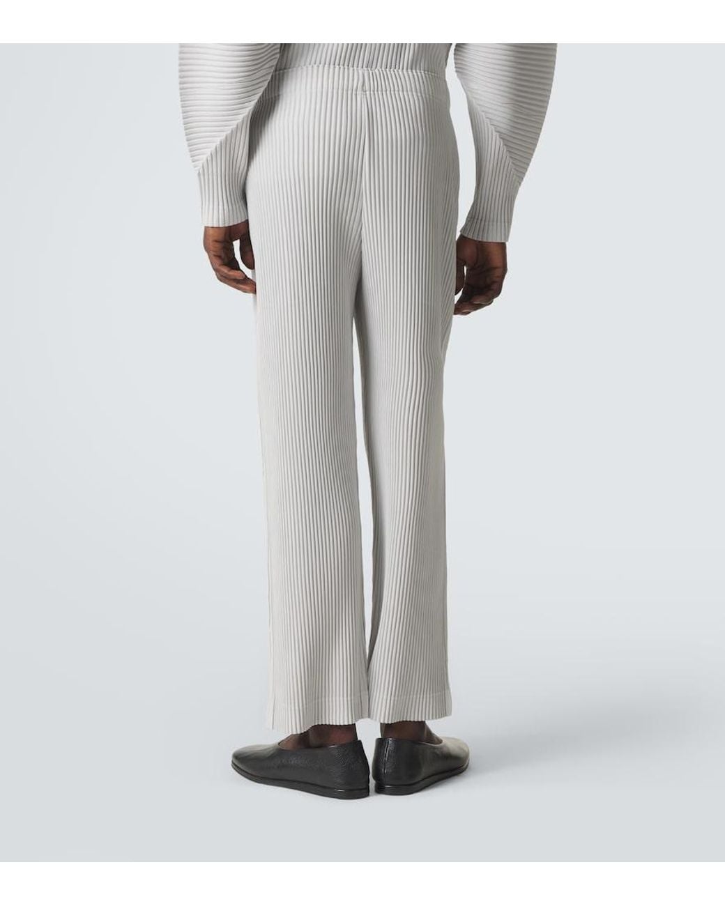 Homme Plissé Issey Miyake White Color Pleats Straight Pants for men