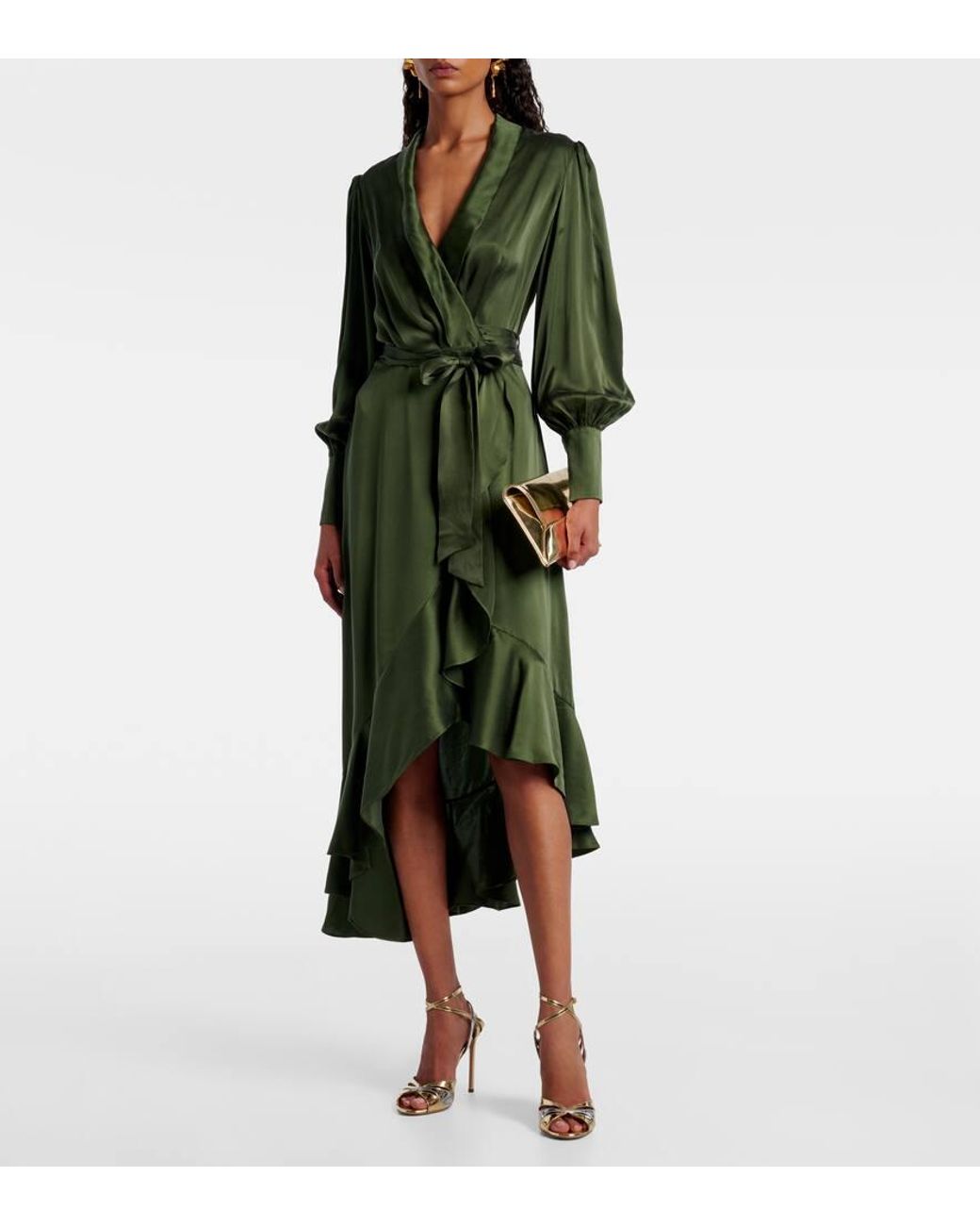 Zimmermann Asymmetric Silk Satin Wrap Dress in Green | Lyst