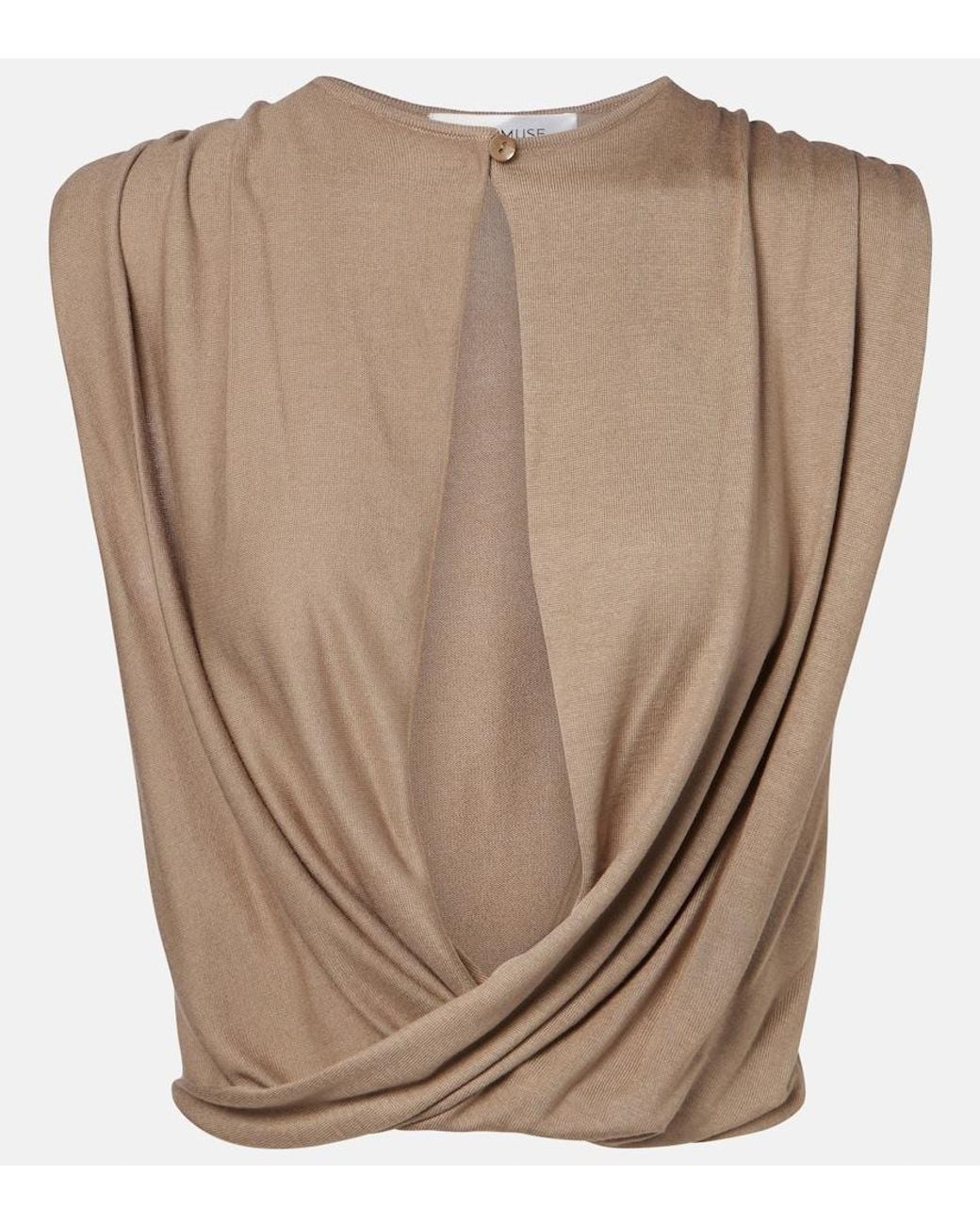 AYA MUSE Natural Esme Cutout Draped Silk-Blend Crop Top