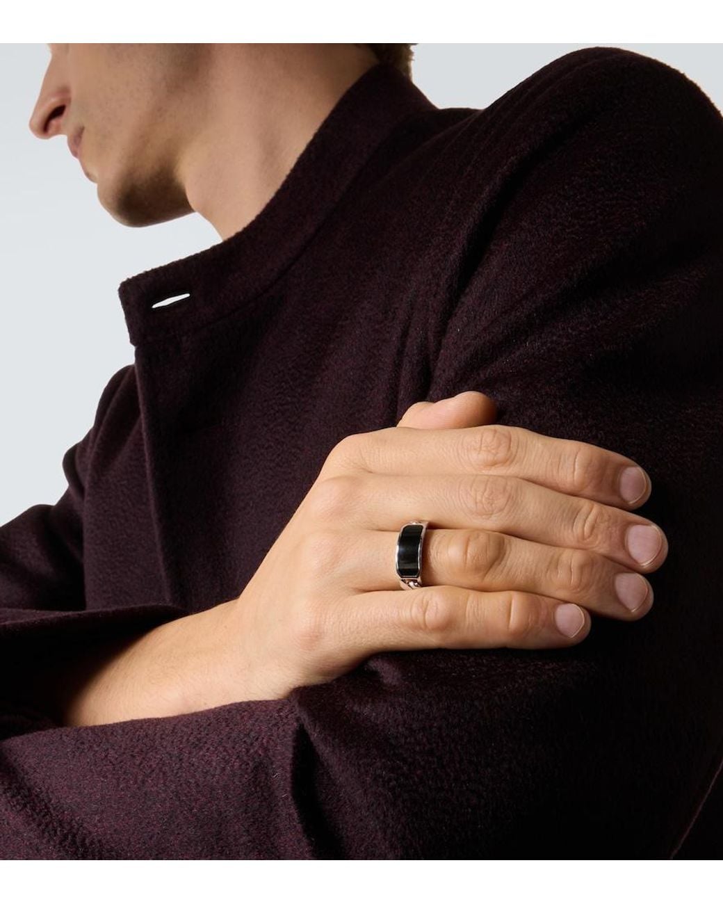 SHAY White Id Link 18Kt Ring With Onyx for men