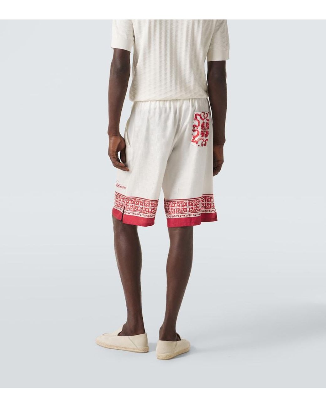 Dolce & Gabbana White Majolica Silk Twill Jacquard Bermuda Shorts for men